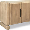 Detailed view of the sturdy recessed plinth base and the natural wood texture of the lower panels