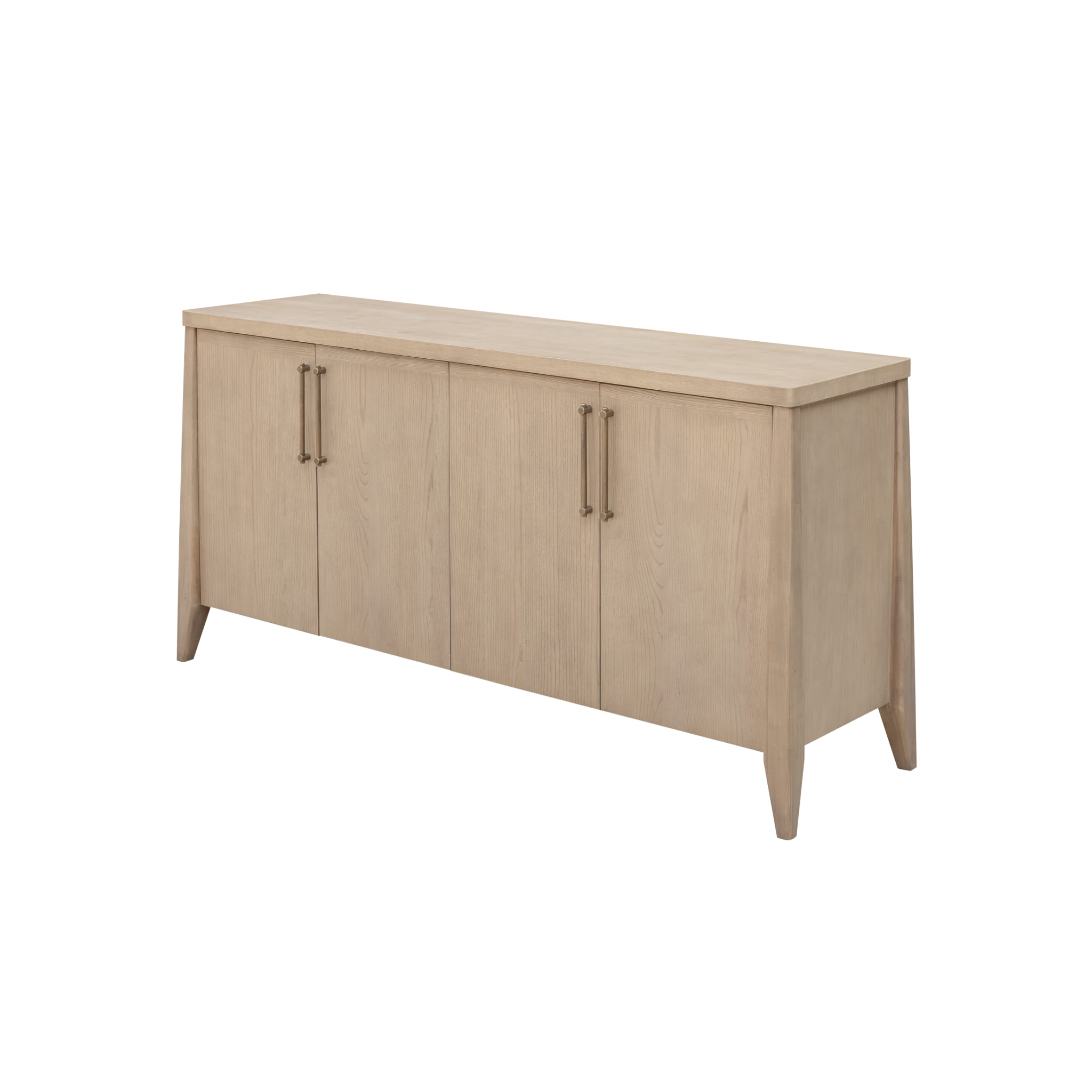 Angle view of Nettie four door sideboard in ginger showing tapered legs
