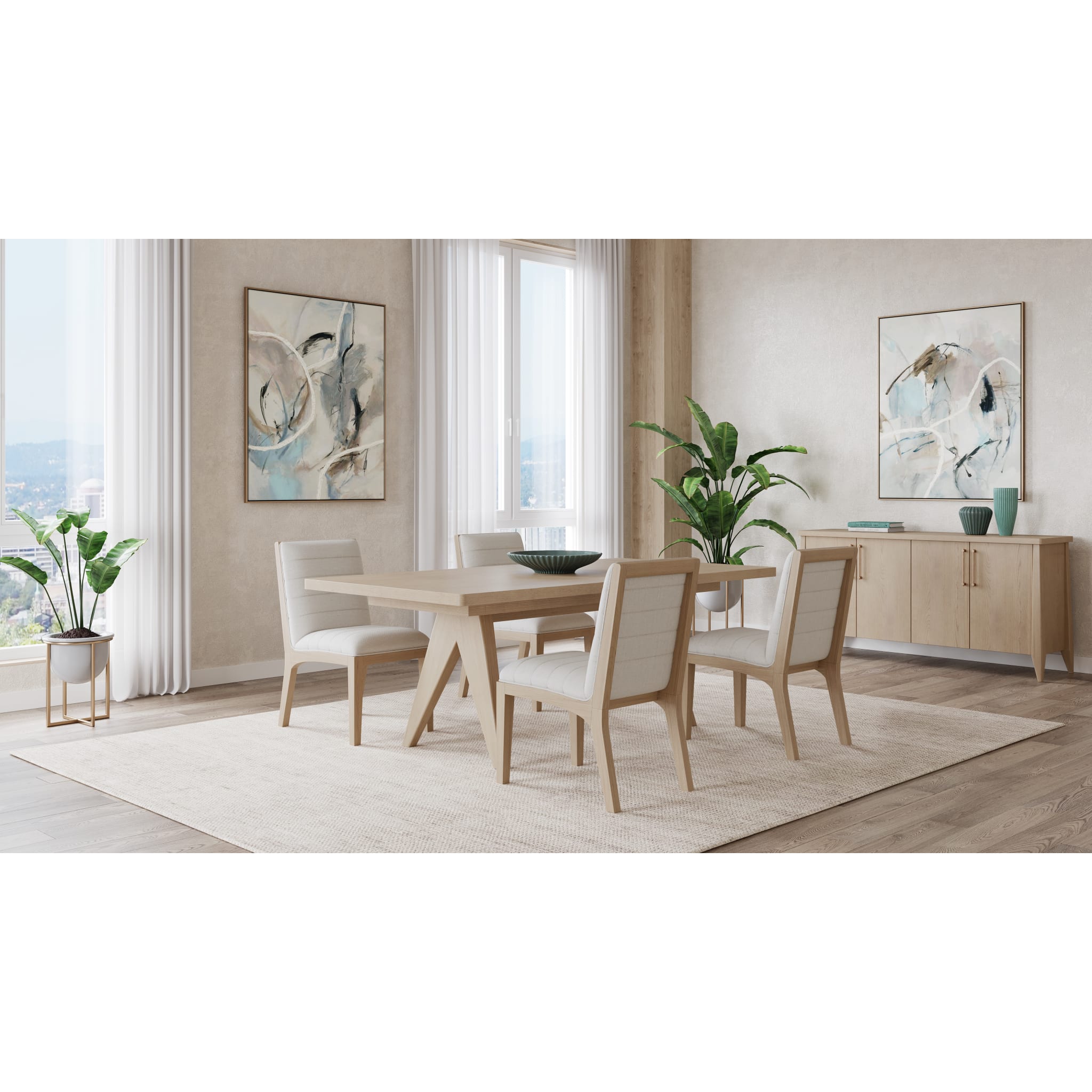 Lifestyle view of Nettie sideboard in a bright dining area with large windows