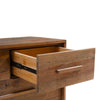 Close-up perspective of an open top drawer showcasing the smooth metal side glides and the high-quality internal wood construction