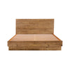 Front view of the Nevada king platform bed featuring a rich dark driftwood finish and a tall solid wood plank headboard