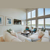 Perspective shot highlighting the table's low-profile design in a contemporary apartment seating area