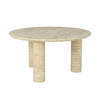 Studio shot showcasing the clean lines and minimalist geometric form of the Nils travertine coffee table