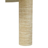 Macro detail view of a single cylindrical pedestal leg highlighting the natural porous texture of the cream travertine