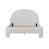 Straight-on studio view of the cream bed frame highlighting the integrated wooden slat support system