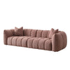 Front view of Noel 3-seater cream sofa with wood base