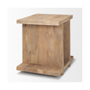 Perspective shot highlighting the open storage space between the top and bottom tiers and the natural light brown finish