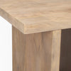 Close-up shot focusing on the smooth beveled edges and the natural vertical wood grain of the solid timber construction