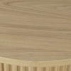 Macro detail shot showcasing the natural oak wood grain patterns and smooth finish of the tabletop