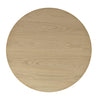 Top-down view showcasing the expansive circular surface and the organic beauty of the natural oak wood grain