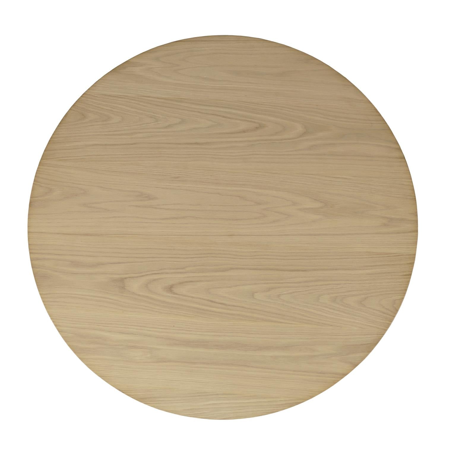 Top-down view showcasing the expansive circular surface and the organic beauty of the natural oak wood grain