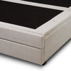 Side view detail focusing on the seamless upholstery and the uniform vertical stitching of the bed frame
