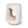 Perspective shot highlighting the smooth curved silhouette and the open interior space of the white wood accent table