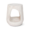 Front view of the Nova Drift end table in a white wash finish featuring an organic sculptural shape with a large central cutout