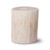 Front view of the Nova wide 18-inch round stump table in a white wash finish showcasing its natural solid wood cylindrical form