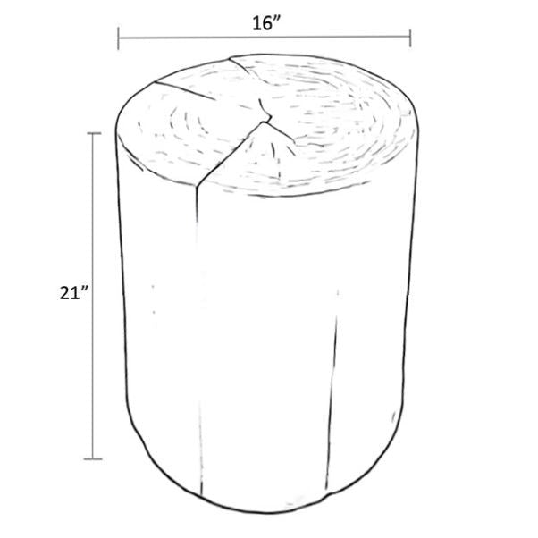 Product diagram showing the 21-inch height and 16-inch diameter measurements for the Nova wide round stump