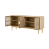 Perspective view with two doors open to reveal the spacious interior storage and adjustable central wooden shelves
