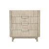 Front view of the Oasis 4-drawer vertical chest featuring a rich walnut wood finish and a striking black faux marble top surface