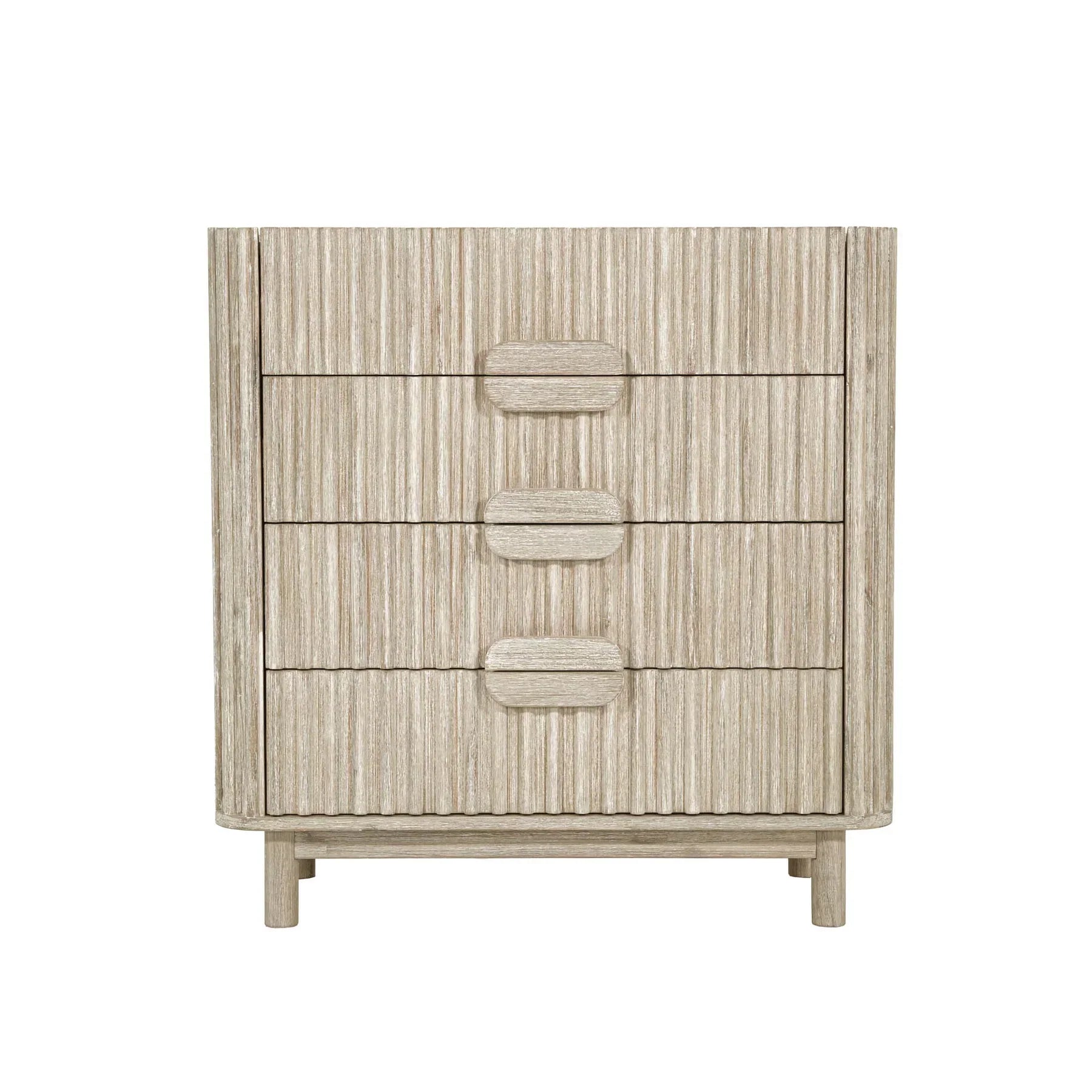 Front view of the Oasis 4-drawer vertical chest featuring a rich walnut wood finish and a striking black faux marble top surface