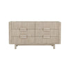 Front view of the Oasis 6-drawer dresser in a light bleached oak finish featuring vertical fluted wood detailing and integrated oval handles