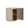 Front-facing detail shot of the Oasis table with the door fully open highlighting the ample storage for books and accessories