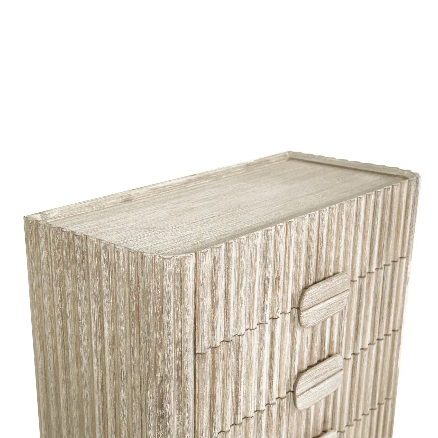 Front view of the Oasis 4-drawer vertical chest featuring a rich walnut wood finish and a striking black faux marble top surface