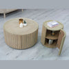 View of the Oasis coffee table and side table both with doors open to display coordinated storage