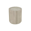 High-angle perspective view showcasing the circular flat tabletop and the repeating vertical rib texture