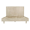 Front view of the Oasis platform bed featuring a light oak wood finish and a high headboard with subtle vertical carved details