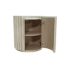 Side view detail focusing on the hinges and the precision fit of the curved ribbed door panel