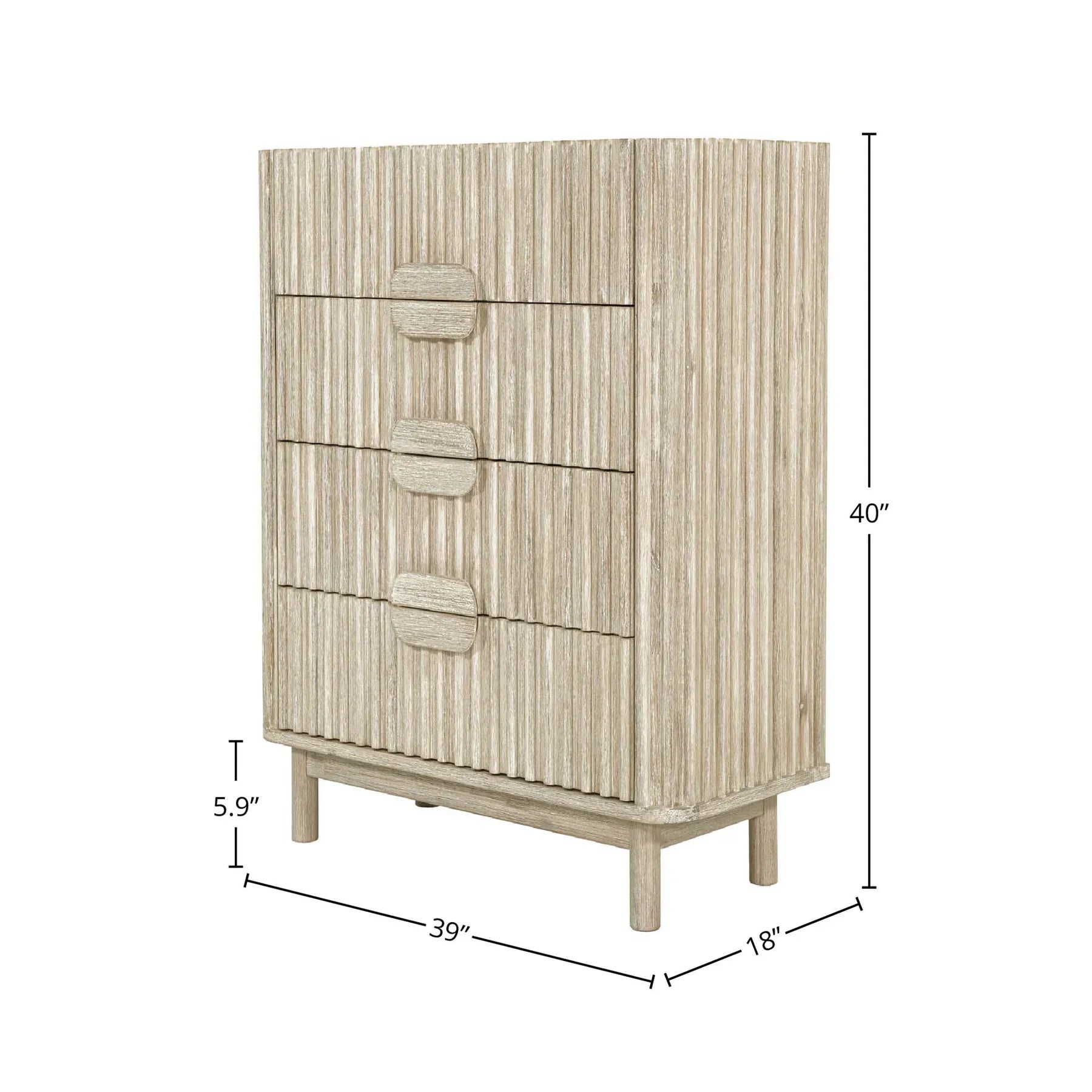 Front view of the Oasis 4-drawer vertical chest featuring a rich walnut wood finish and a striking black faux marble top surface