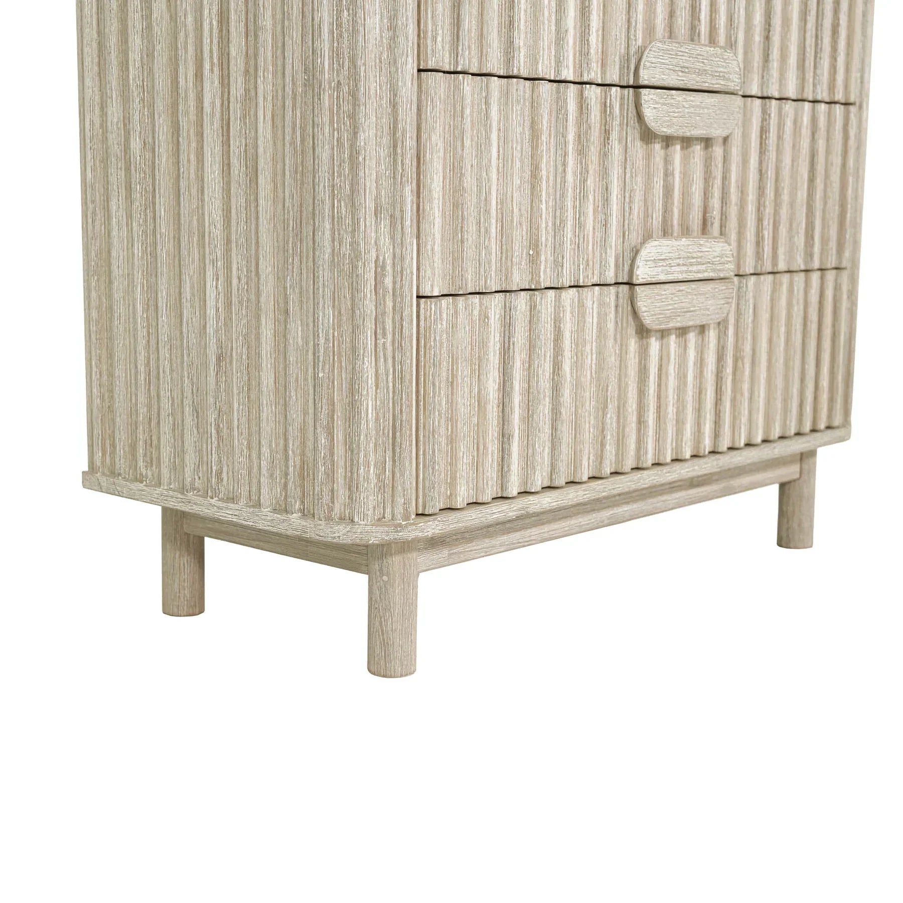 Front view of the Oasis 4-drawer vertical chest featuring a rich walnut wood finish and a striking black faux marble top surface