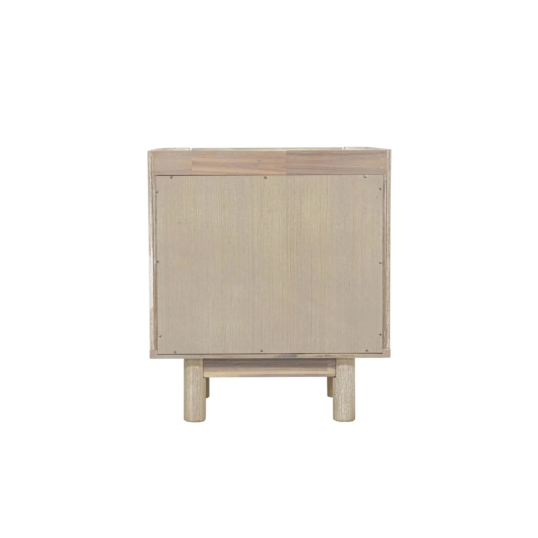Front view of the Oasis nightstand featuring a light white oak finish, vertical ribbed texture, and unique pill-shaped integrated handles