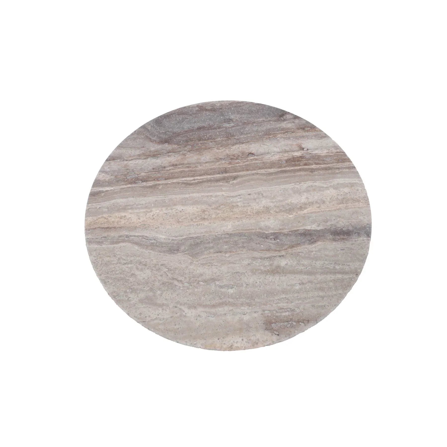 Top-down view of the Ocean coffee table focusing on the unique natural veining and porous texture of the beige travertine surface