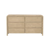 Front view of the Opera 6-drawer double dresser in a light natural wood finish featuring rounded corner edges and a minimalist handle-free design