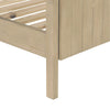 Detailed view highlighting the sturdy solid wood leg construction and precise frame joinery of the light oak bed