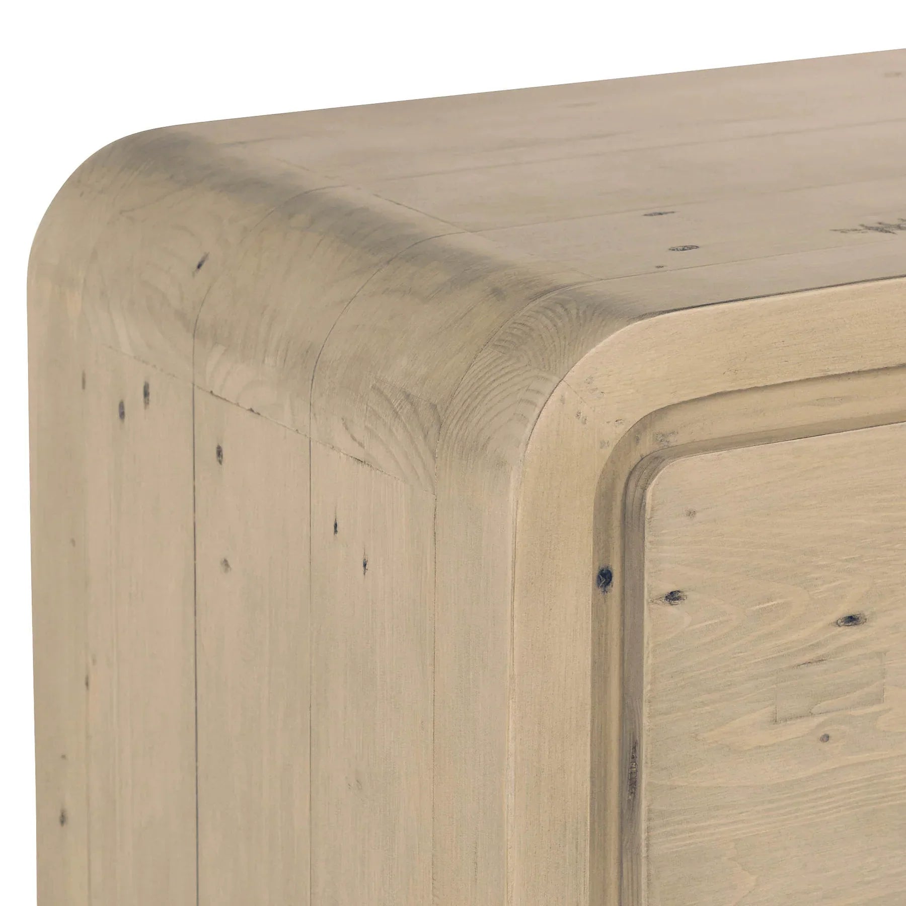 Macro detail shot focusing on the elegant rounded corner silhouette and authentic wood grain joinery