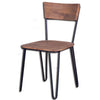 Front view of the Organic chair featuring a solid wood seat and backrest with black metal hairpin legs