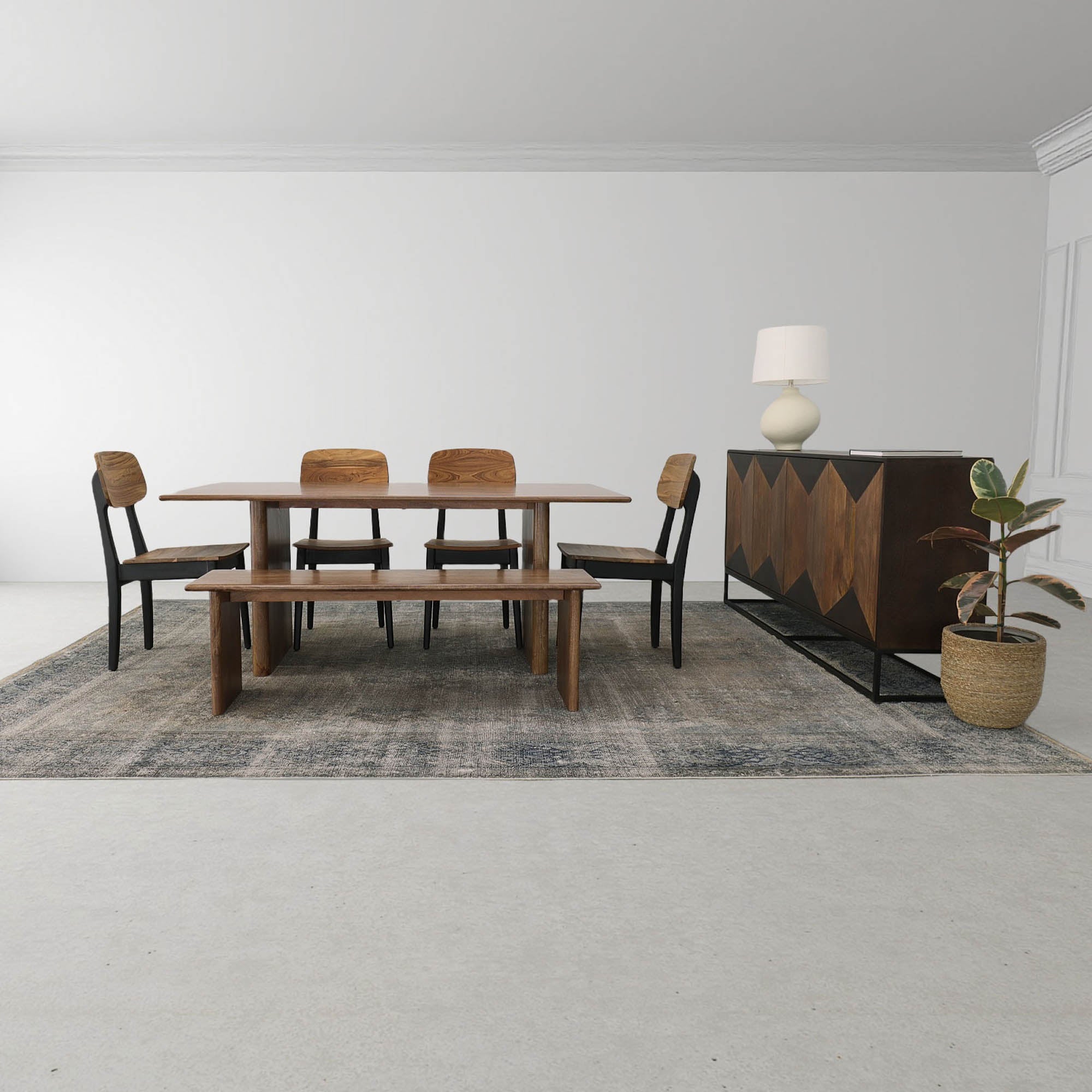 Straight-on front view highlighting the symmetrical geometric diamond pattern and the seamless integration of the cabinet doors
