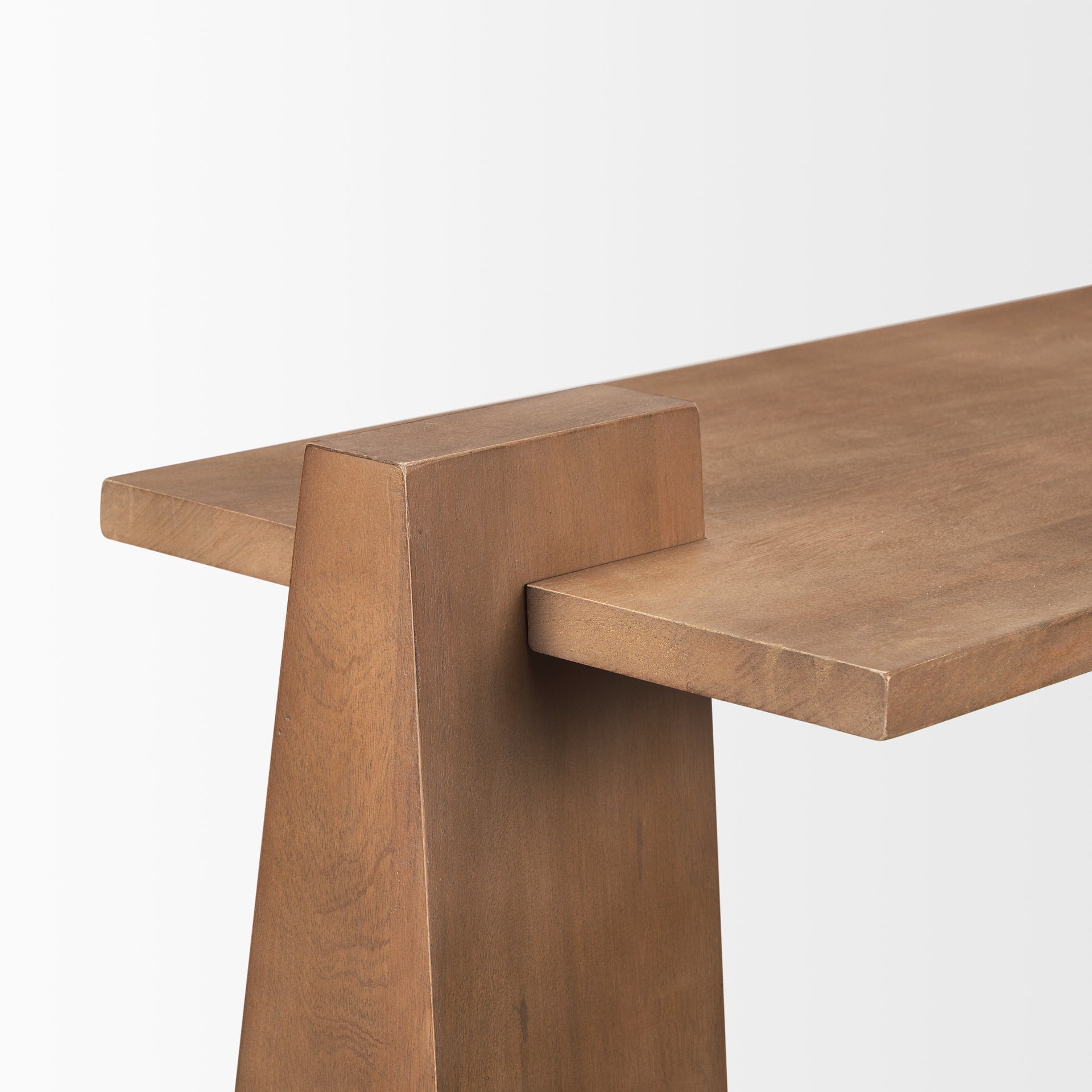 Detailed view showcasing the modern overhanging tabletop design and precise corner construction