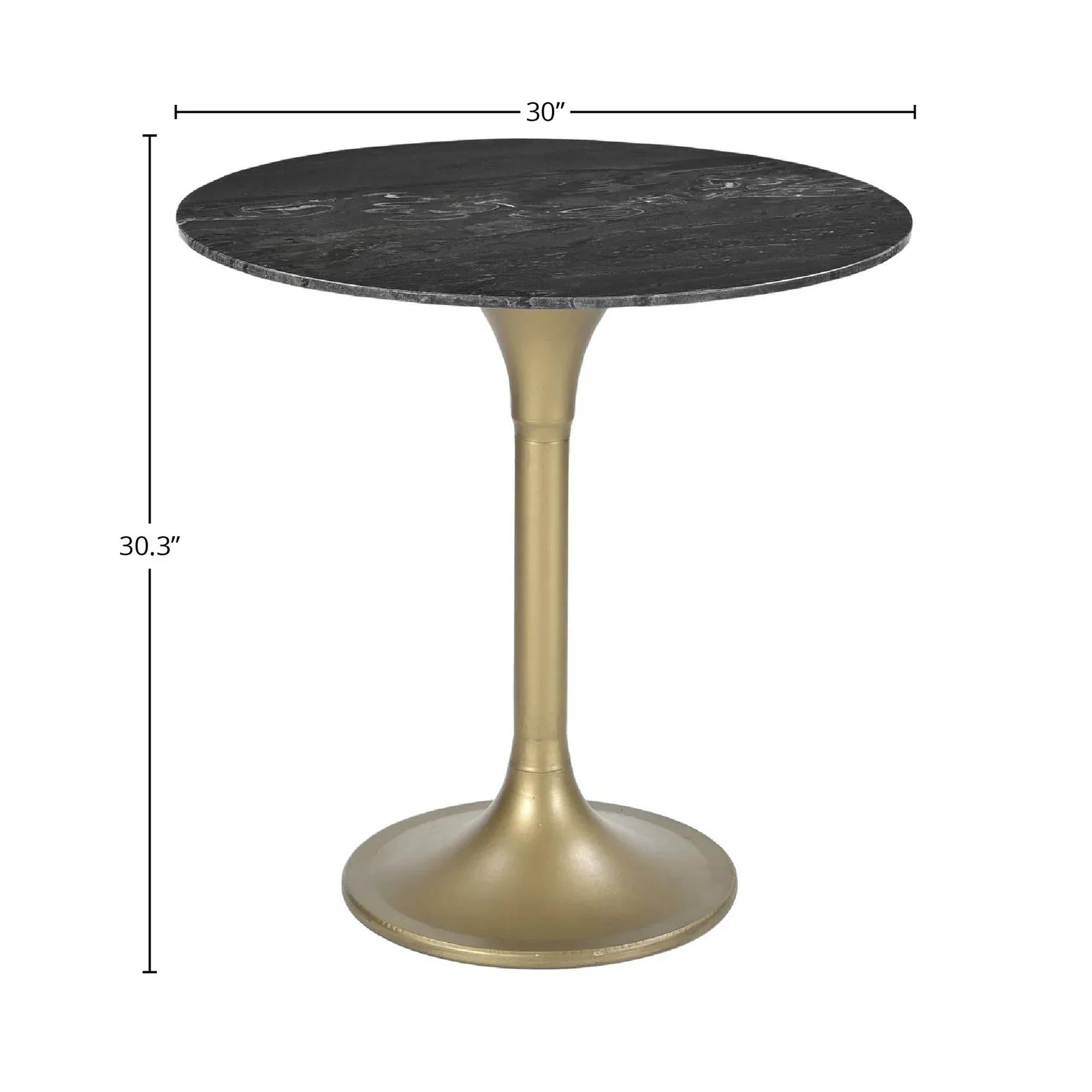 Product shot of the Pandora bistro table with dimensional markers for height and tabletop diameter