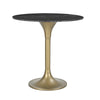 Side profile view highlighting the slender silhouette and elegant flare of the gold-finished tulip pedestal base