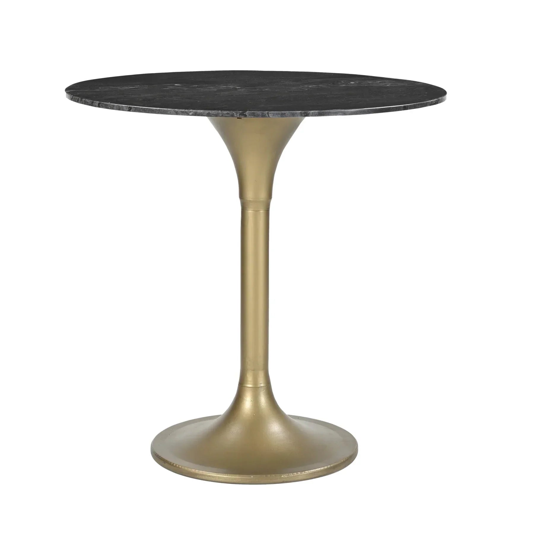 Side profile view highlighting the slender silhouette and elegant flare of the gold-finished tulip pedestal base