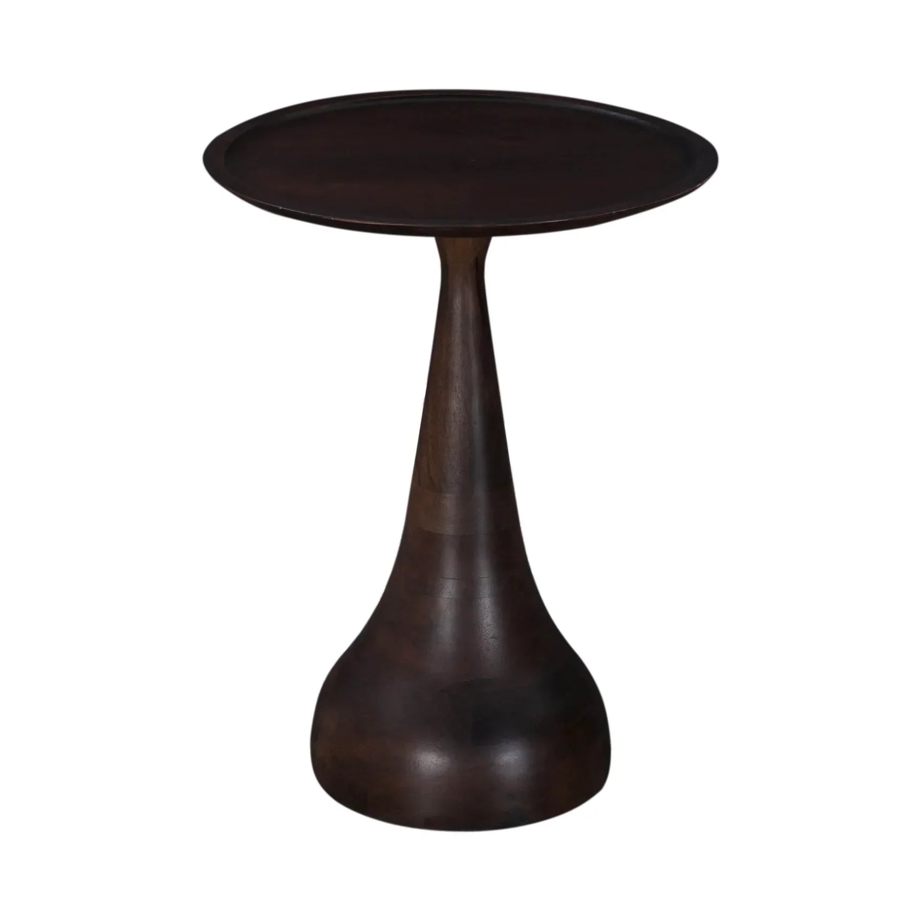 Three-quarter view of the Polina side table featuring a circular white marble top and a sculptural bronze-finished circular pedestal base