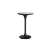 Side profile view highlighting the elegant hourglass silhouette and the seamless transition between the metal pedestal and stone top