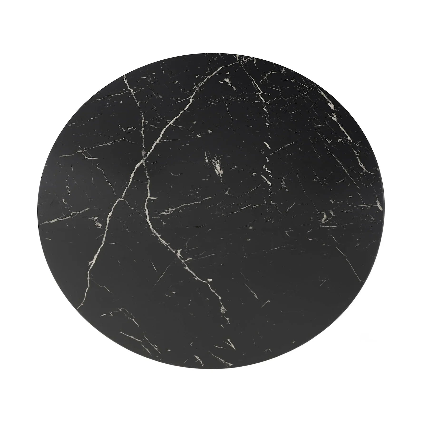 Top-down view showcasing the polished black marble surface and its unique natural white veining patterns