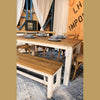 Lifestyle shot featuring the Provence bench paired with a matching farmhouse dining table in a warm rustic setting
