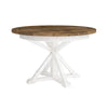Front view of the Provence round extension dining table featuring a natural wood tabletop and a white-washed fluted pedestal base