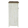 Side profile view emphasizing the clean vertical lines and consistent distressed white finish of the storage cabinet