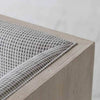 Close-up of Raphael sofa armrest with textured upholstery